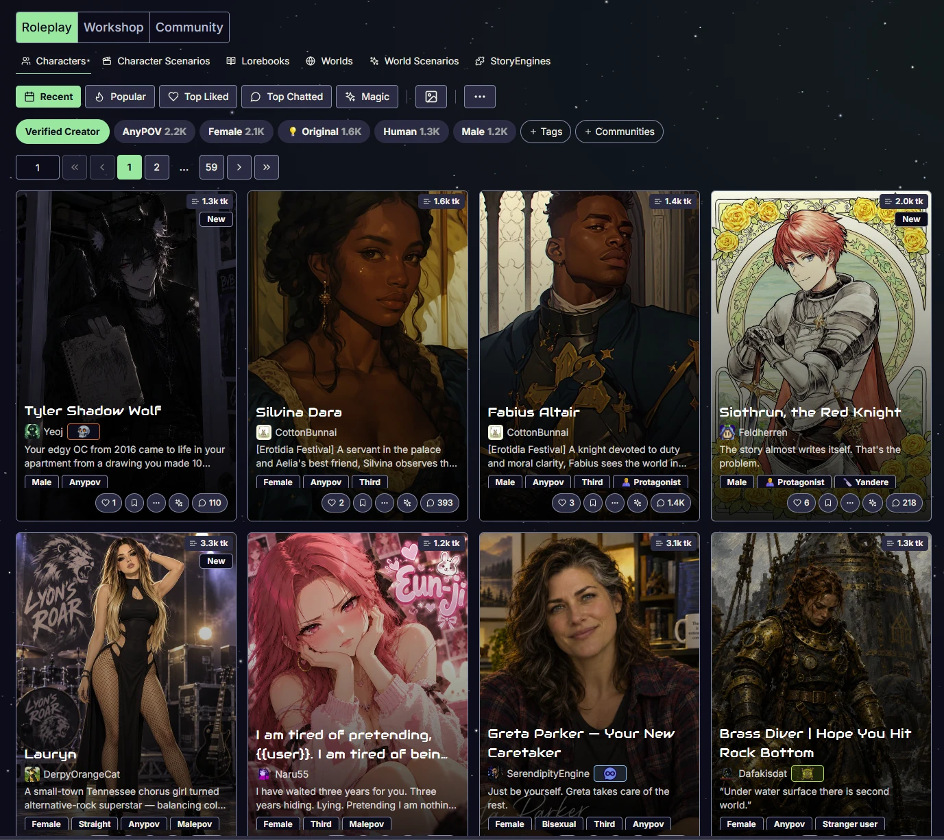 WyvernChat explore characters